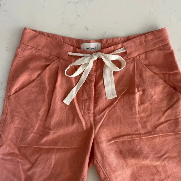 Aritzia Wilfred Allegra Button Close Linen Lyocell Casual Pants Salmon Sz 4 - Picture 6 of 13